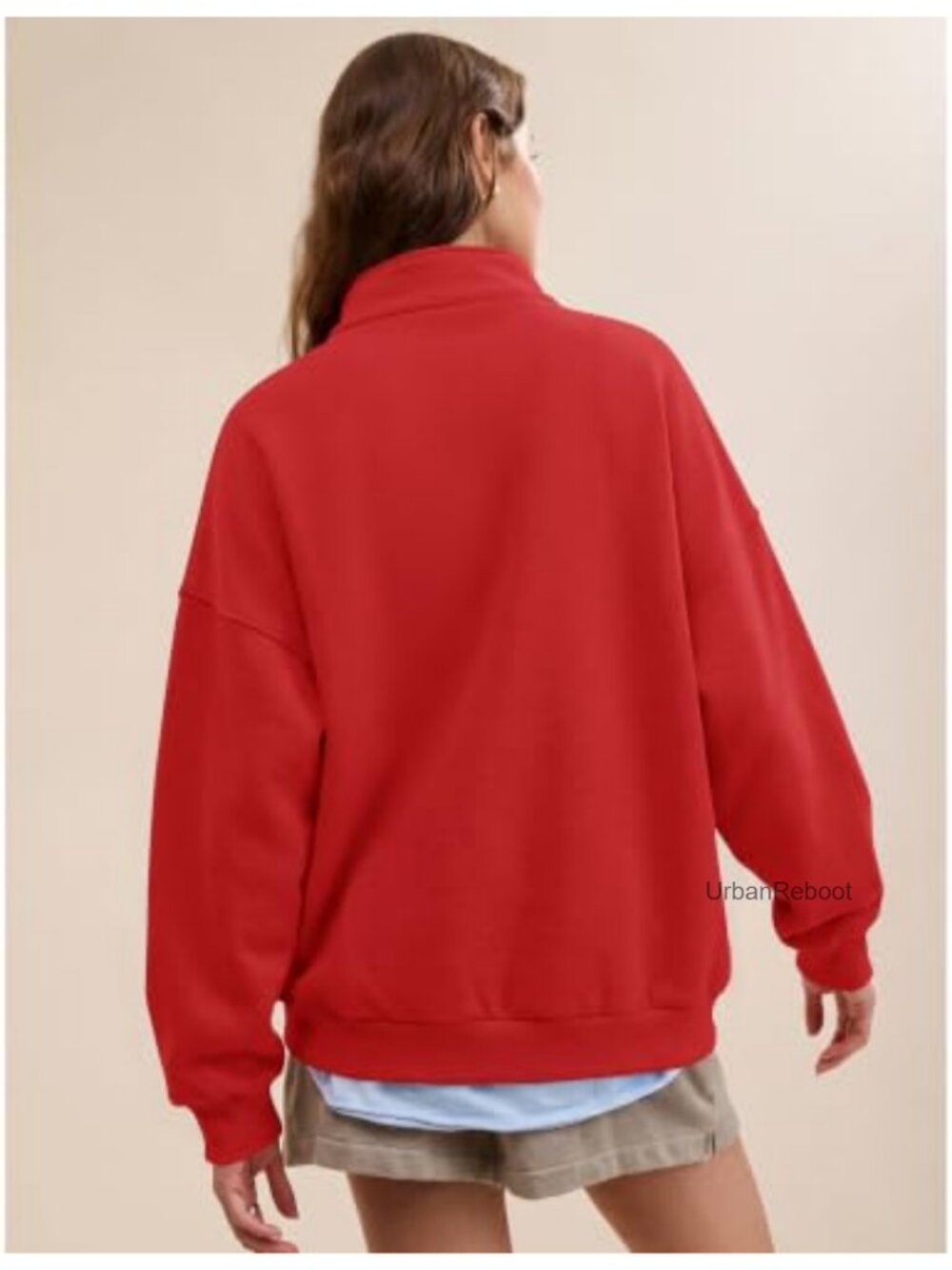 Oversized Button Mock Neck Pullover Sweatshirt Soft Cotton Blend - Picture 2 of 6